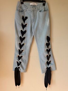 Marques almeida laced up capris denim trouser size 8 light wash